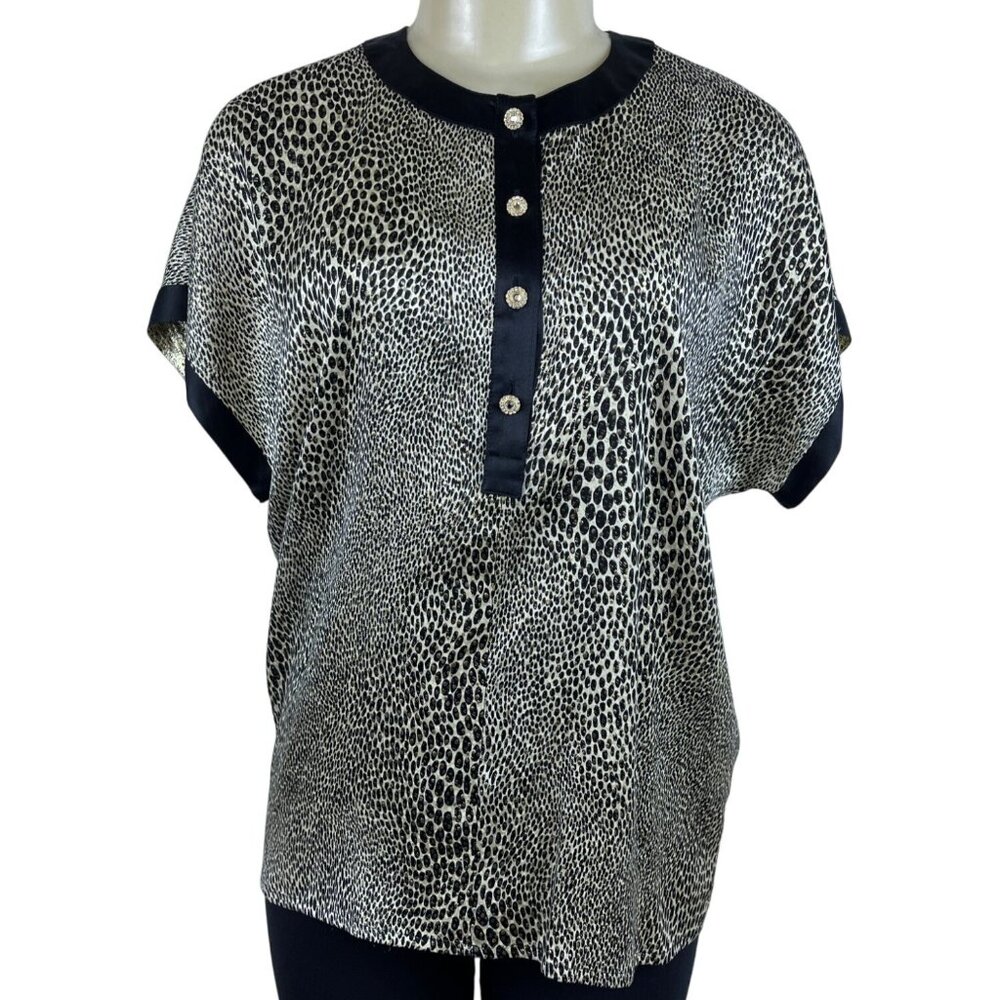 Escada Womens Black Animal Print Silk Top Size 40